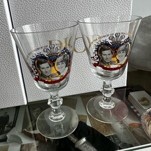 Vintage Commemorative princess Diana Glass Goblets set of 2
